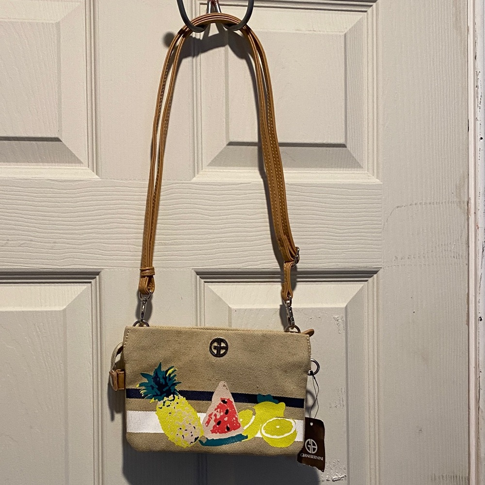 Giani Bernini Tan and Cream Crossbody Bag with Fruit Accents